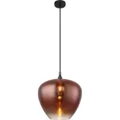 Globo Hängeleuchte Metall schwarz matt, Metall schwarz-chrom, Glas kupferfarben, klar verlaufend, Kabel Textil schwarz, Höhe kürzbar, ø: 400mm, H: 1200mm, exkl. 1x E27 60W 230V