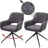 Mendler 2er-Set Esszimmerstuhl MCW-N74, Küchenstuhl, drehbar Auto-Return, Stoff Chenille (490g/m²) dunkelgrau