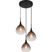 Globo Hängeleuchte Metall schwarz matt, Glas rauchfarben, klar verlaufend, Kabel PVC schwarz, Höhe kürzbar, ø: 440mm, H: 1200mm, exkl. 3x E27 40W 230V
