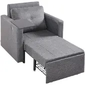 Vevor Schlafsofa, Einzel-Chaiselongue mit 5-fach verstellbarer Rückenlehne, Einzel-Ausziehsofa mit 2 Rädern und Stauraum darunter, Grau