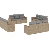 vidaXL 12-tlg. Garten-Sofagarnitur mit Kissen Beige Poly Rattan