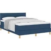 Syfax Boxspringbett mit Kissen mit Kopfteil Blau 140 x 200 cm Stoff