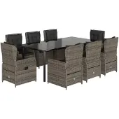vidaXL 9-tlg. Garten-Essgruppe mit Kissen Grau Poly Rattan