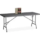 Relaxdays Gartentisch, klappbar, HxBxT: 73 x 180 x 74 cm, Kunststoff, Stahl, wetterfest, Holzoptik, Campingtisch, grau