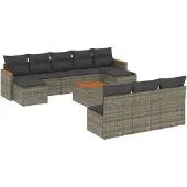 vidaXL 11-tlg. Garten-Sofagarnitur mit Kissen Grau Poly Rattan