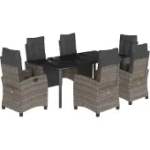 vidaXL 7-tlg. Garten-Essgruppe mit Kissen Grau Poly Rattan