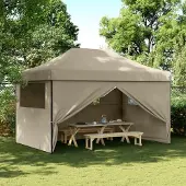 vidaXL Möbel Partyzelt Faltbar Pop-Up mit 4 Seitenteilen Taupe - Pavillon 4004978