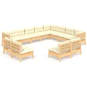 vidaXL 12-tlg. Garten-Lounge-Set mit Creme Kissen Massivholz Kiefer