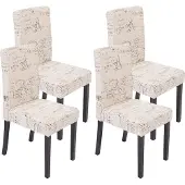 Mendler 4er-Set Esszimmerstuhl Stuhl Küchenstuhl Littau Textil mit Schriftzug, creme, dunkle Beine