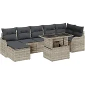 vidaXL Garten-Sofa-Set mit Kissen 8 pcs Hellgrau Poly Rattan