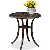 Relaxdays Gartentisch, antike Optik, wetterfest, Aluminiumguss, H x D: 53x53 cm, runder Balkontisch, schwarz/bronze