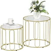 HOMCOM Couchtisch rund Stapelbar 2er Set Beistelltisch mit Metallrahmen