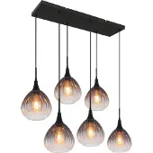 Globo Lighting Hängeleuchte Metall schwarz matt, Glas rauchfarben, klar verlaufend, Kabel PVC schwarz, Höhe kürzbar, LxBxH: 900x400x1200mm, exkl. 6x E27 40W 230V