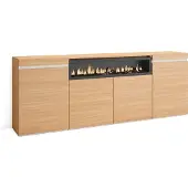 Skraut Home Sideboard, Highboard, 200x35x75cm, 4 Türen, Elektrokamin, Eiche Soft und weiß