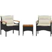vidaXL 3-tlg. Garten-Sofagarnitur mit Kissen Schwarz Poly Rattan