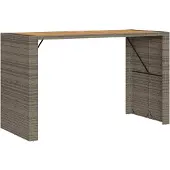 vidaXL Garten-Bartisch mit Holzplatte Grau 185x80x110 cm Polyrattan