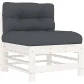 vidaXL Mittelsofa mit Kissen Weiß Massivholz Kiefer