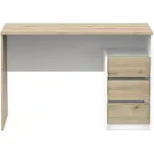 CALICOSY Büroschreibtisch HARISSON, Eiche + Weiß, France, 117x50x77 cm, Büromöbel, Melaminspanplatte, 3 Schubladen