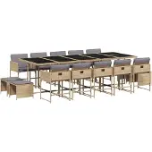 vidaXL 15-tlg. Garten-Essgruppe mit Kissen Beigemischung Poly Rattan