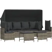 vidaXL 5-tlg. Garten-Sofagarnitur mit Kissen Grau Poly Rattan