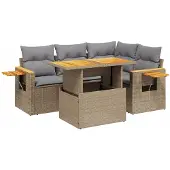 vidaXL 5-tlg. Garten-Sofagarnitur mit Kissen Beige Poly Rattan