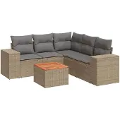 vidaXL 6-tlg. Garten-Sofagarnitur mit Kissen Beige Poly Rattan