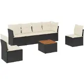 vidaXL 7-tlg. Garten-Sofagarnitur mit Kissen Schwarz Poly Rattan