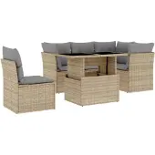 vidaXL 6-tlg. Garten-Sofagarnitur mit Kissen Beige Poly Rattan