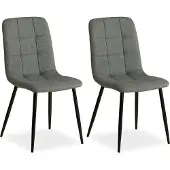 Homestyle4u Esszimmerstühle 2er Set Grau Polsterstuhl Leinen Polstersessel Sessel Küchenstuhl Metall