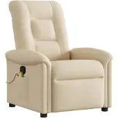 Syfax Massagesessel Stoff Creme, manuelle Liegefunktion, Vibrationsfunktion, 6-Punkt-Massage, USB, Seitentasche, 77x91,5x96 cm