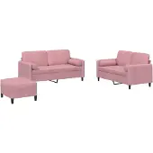 vidaXL 3-tlg. Sofagarnitur mit Kissen Rosa Samt