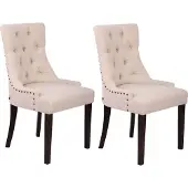 CLP 2er Set Esszimmerstuhl Aberdeen Stoff mit Gestell aus Kautschukholz creme Gestell Farbe antik