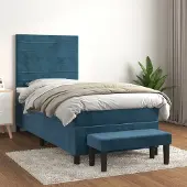 vidaXL Boxspringbett mit Matratze Dunkelblau 90x200 cm Samt
