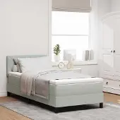 Syfax LED Boxspringbett mit Matratze Hellgrau 90 x 200 cm Samt