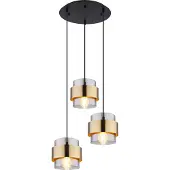 Globo Lighting Hängeleuchte Metall schwarz matt, Glas, Messingring, Kabel PVC schwarz, Höhe kürzbar, ø: 450mm, H: 1200mm, exkl. 3x E27 60W 230V