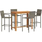 vidaXL 5-tlg. Gartenbar-Set Grau Massivholz Akazie und Poly Rattan
