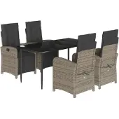vidaXL 5-tlg. Garten-Essgruppe mit Kissen Grau Poly Rattan