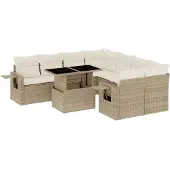 vidaXL 9-tlg. Garten-Sofagarnitur mit Kissen Beige Poly Rattan