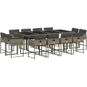 vidaXL 13-tlg. Garten-Essgruppe mit Kissen Grau Poly Rattan