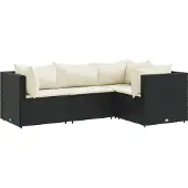 vidaXL 4-tlg. Garten-Lounge-Set mit Kissen Schwarz Poly Rattan