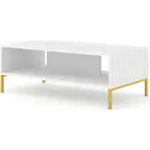 Homlando Couchtisch WAVE 90x60 cm WEIß MATT Tisch mit gefräster fronten MDF Kaffeetisch Beistelltisch Wohnzimmertisch BEINE GOLDEN