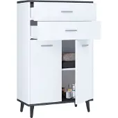 VCM Badmöbel Midischrank | Seitenschrank | Maße: H. 97 x B. 60 x T. 28 cm | 2 Schubladen | 2 Drehtüren | 2 Fächer - Landos