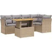 vidaXL 5-tlg. Garten-Sofagarnitur mit Kissen Beige Poly Rattan