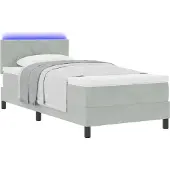 Syfax LED Boxspringbett mit Matratze Hellgrau 100 x 200 cm Samt