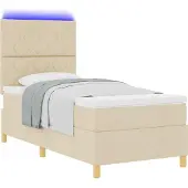 Syfax LED Boxspringbett mit Matratze Creme 100 x 200 cm Stoff