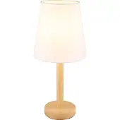 Nowa Tischleuchte Metall Holzoptik, Textil weiß, Kabel PVC schwarz, Wippschalter am Kabel, ø: 200mm, H: 450mm, Kabellänge 1500mm, exkl. 1x E14 25W 230V