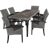 TecTake Rattan Tisch Foggia mit 6 Stühlen Rosarno mit Holzgestell