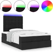 Syfax Ottoman-Bett mit Matratze & LEDs Schwarz 120x200 cm Stoff