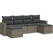 vidaXL 6-tlg. Garten-Sofagarnitur mit Kissen Grau Poly Rattan