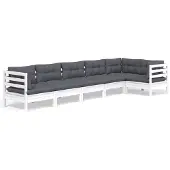vidaXL 6-tlg. Garten-Lounge-Set mit Kissen Weiß Kiefernholz